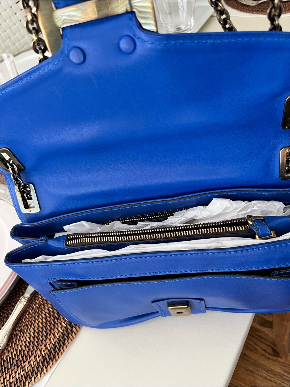 Roger Vivier Cobalt Blue Leather Shoulder Bag with Gold Buckle with box - Picture 6 of 14
